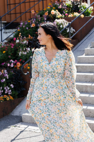 Careless Belle Chiffon maxikjole - Green Floral