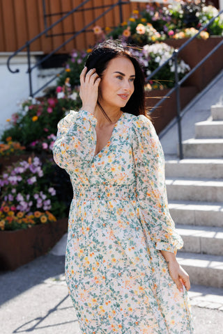 Careless Belle Chiffon maxikjole - Green Floral