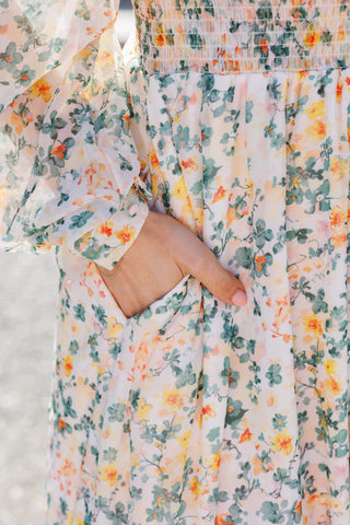 Careless Belle Chiffon maxikjole - Green Floral
