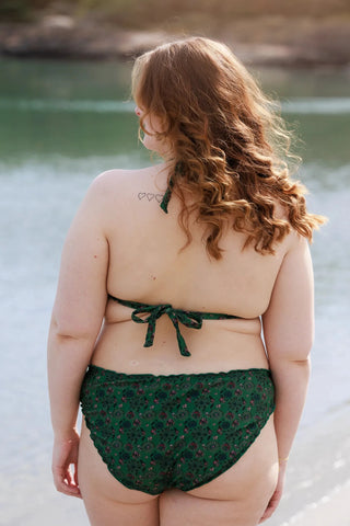 Careless Cuba Ruffles bikinitopp - Mørkegrønn - Flower Fantasia