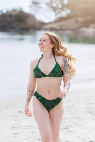 Careless Cuba Ruffles bikinitopp - Mørkegrønn - Flower Fantasia