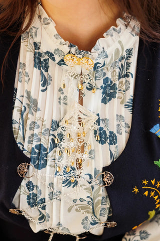 Careless Skjorte Festkjorte - Blue floral