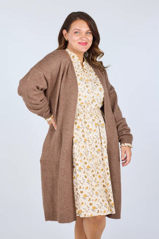 Careless Cardigan Kathrine Strikk Lang Cardigan - Brun