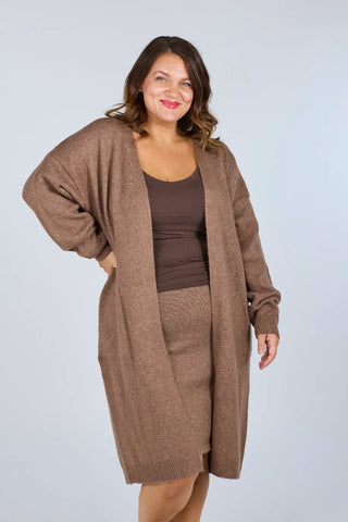 Careless Cardigan Kathrine Strikk Lang Cardigan - Brun