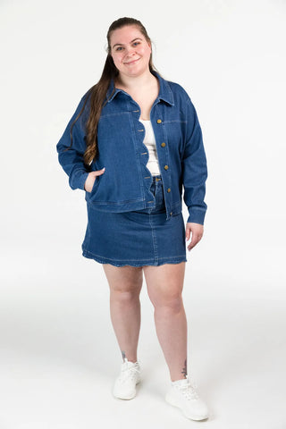 Careless Frida stretch denimjakke - Mørk denimblå