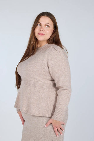 Careless Genser Kathrine Strikkegenser Peplum - Beige