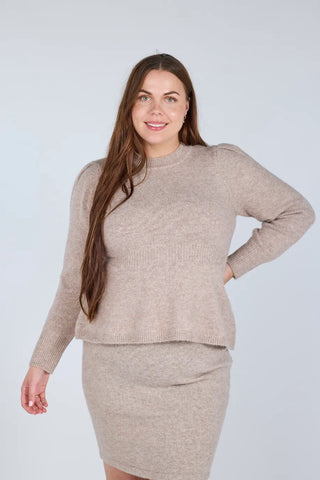 Careless Genser Kathrine Strikkegenser Peplum - Beige