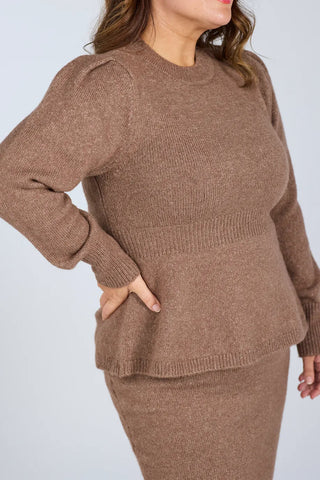 Careless Genser Kathrine Strikkegenser Peplum - Brun