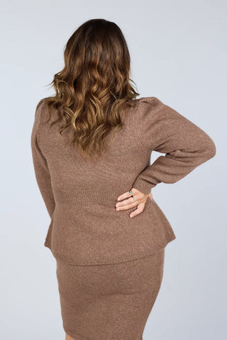 Careless Genser Kathrine Strikkegenser Peplum - Brun