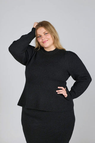 Careless Genser Kathrine Strikkegenser Peplum - Svart