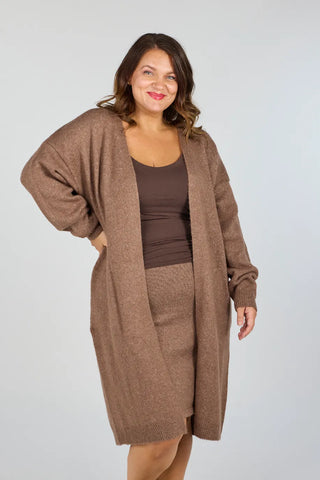 Careless Kathrine Strikk Lang Cardigan - Brun