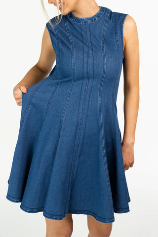 Careless Mia stretch denimkjole - Mørk denimblå